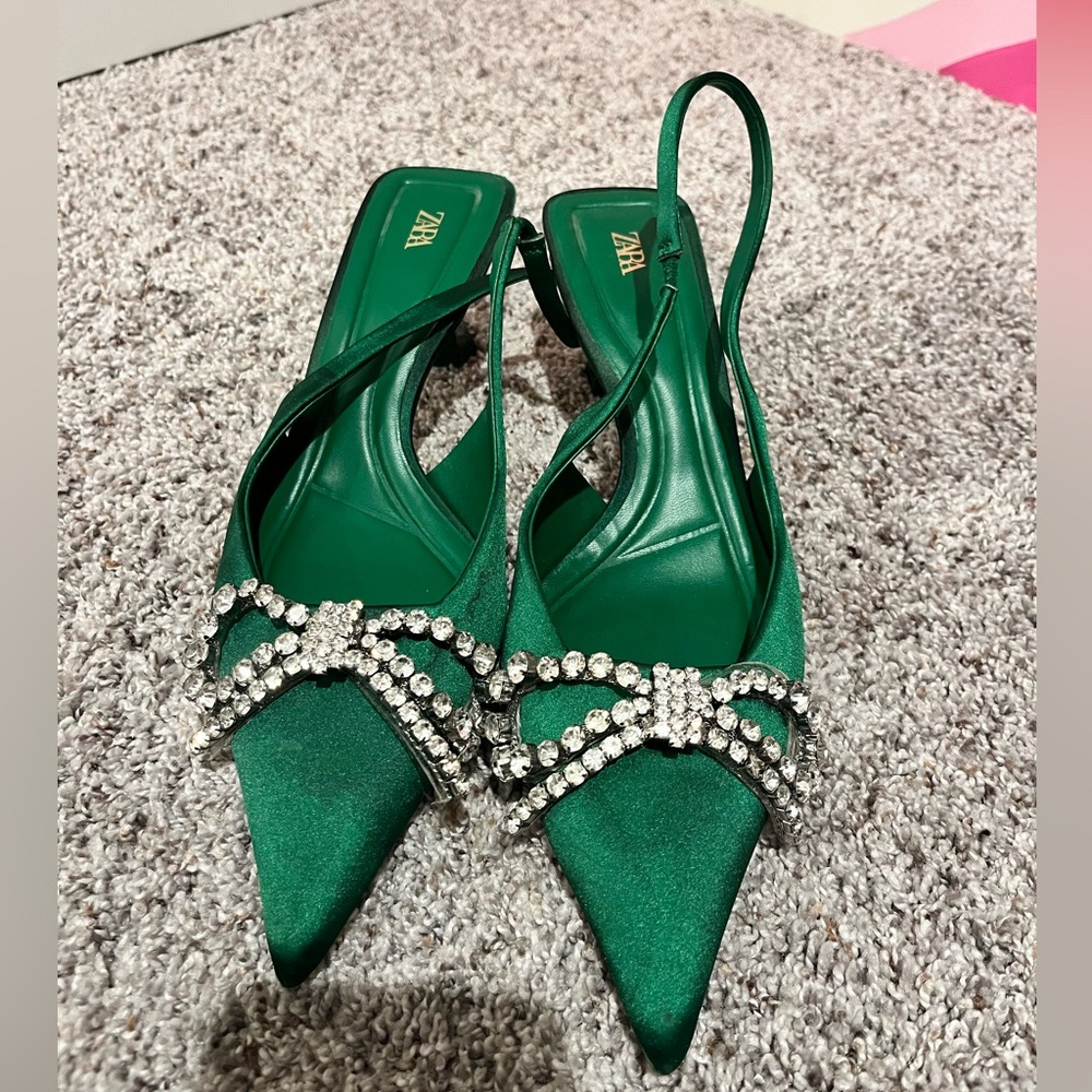 Zara Emerald Green Heels with rhinestones